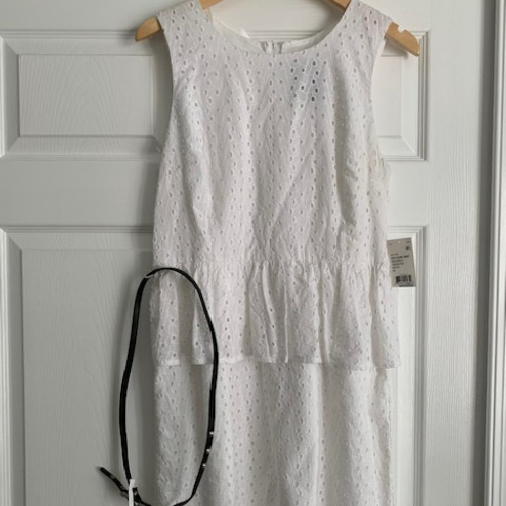 White Eyelet Women's Peplum Dress with belt